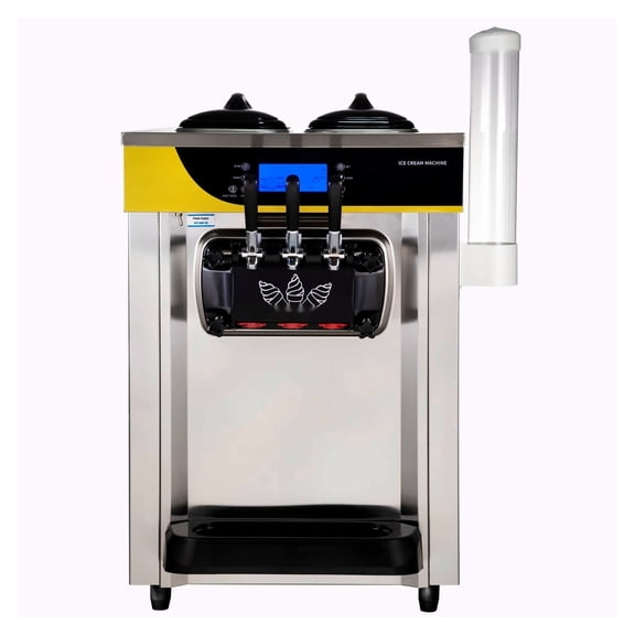 Commercial Ice Cream Maker 22-30L/H, 2200W Soft Serve Machine with 2x6L Hoppers, LCD Display, for Restaurant, Frozen Yogurt, Silver