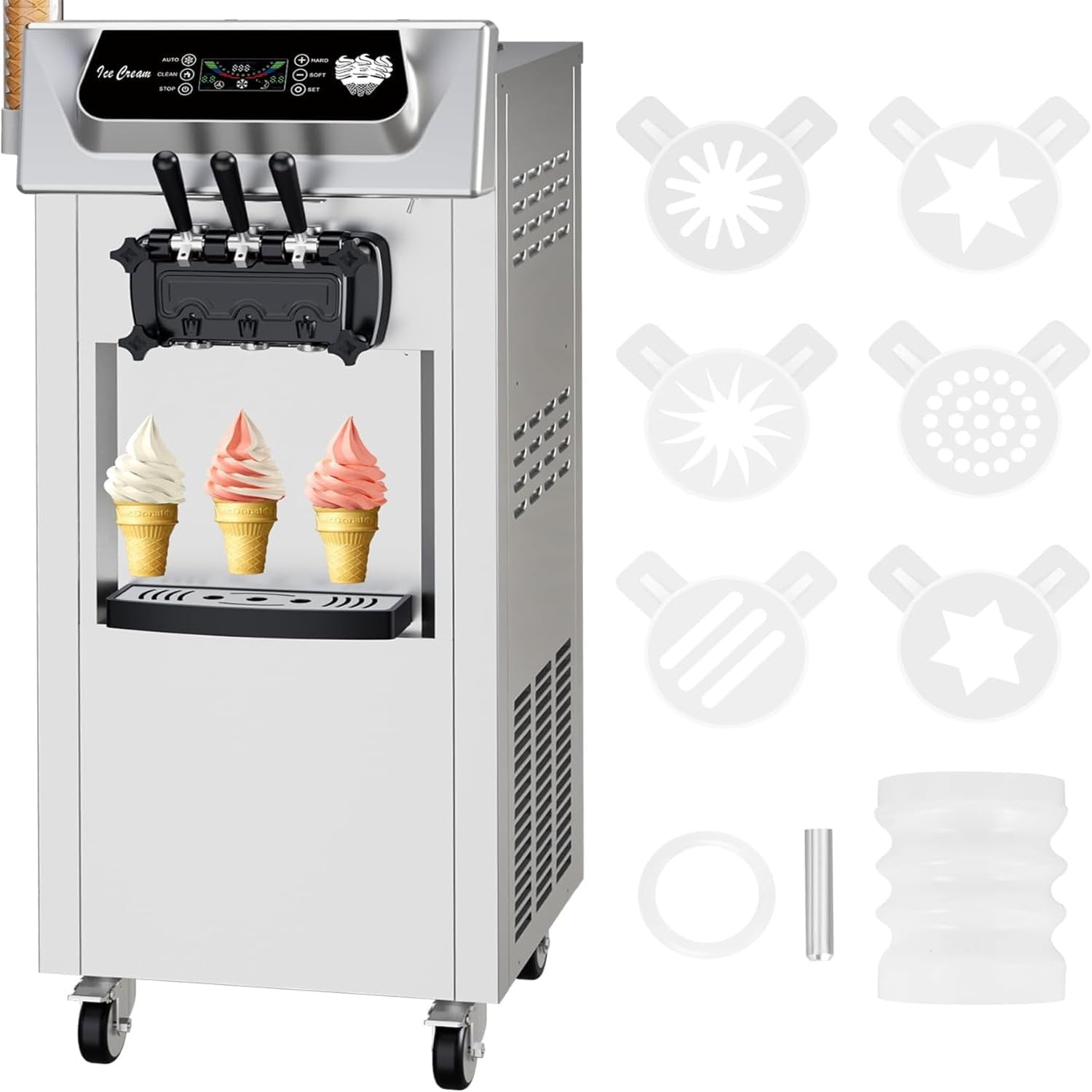 Commercial Soft Serve Ice Cream Machine 4.7 5.3Gal H Yield 3 Flavor Countertop with 2 7L Hoppers 2 1.8L Cylinders for Restaurants Snack Bars Cafe Supermarkets Walmart