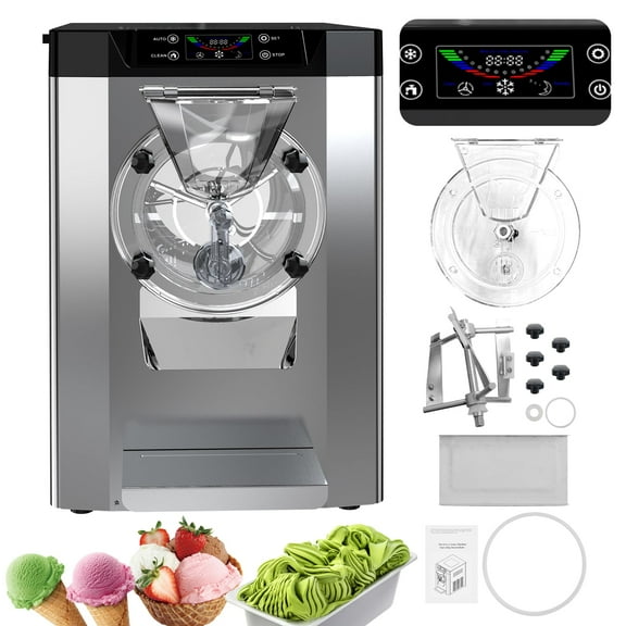 Commercial Ice Cream Maker, 4.8-6.3Gal/H, 2000W Counter Top Hard Serve Ice Cream Machine with Auto Cleaning, Heavy Duty Stainless Steel Gelato Machine for Restaurants Snack Bars
