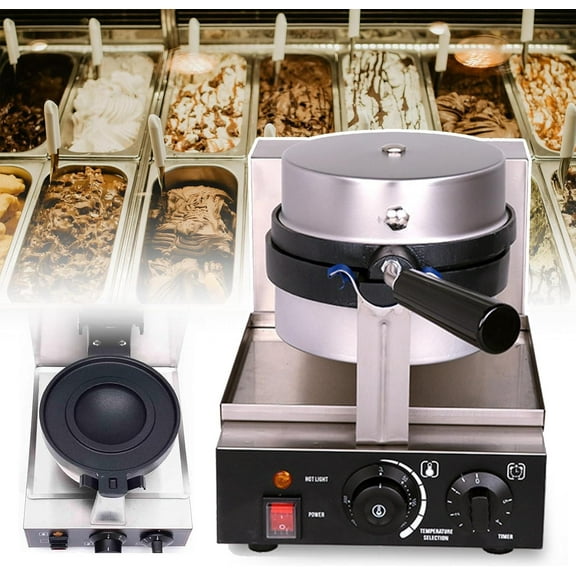 Commercial Ice Cream Waffle Baker Machine,Single Head Hot Press Hamburger Toaster,Adjustable Temperature 50-300 - 5 Min Timer - Double Sided Heating - Non Stick Coating