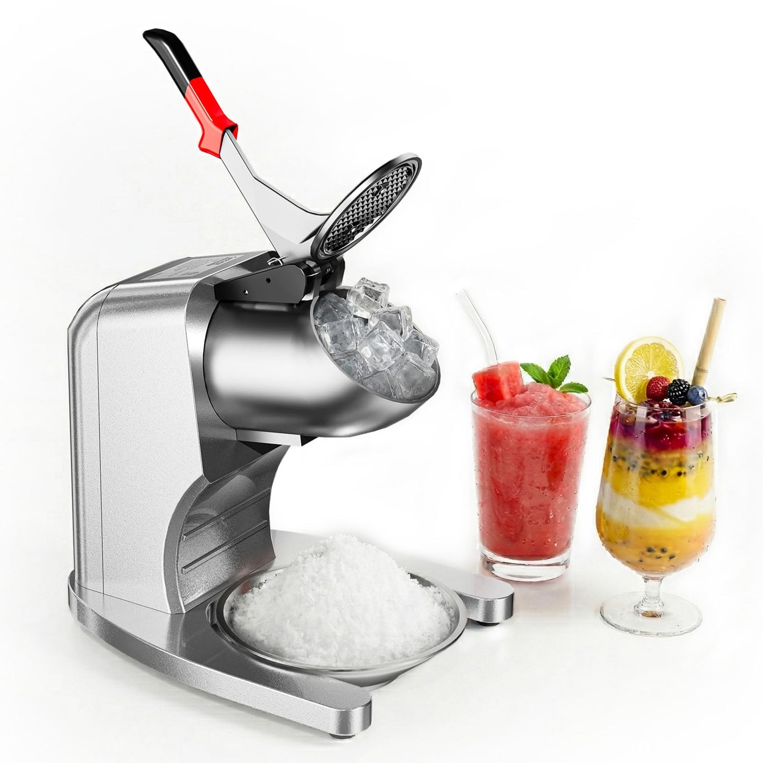 Commercial Ice Crusher, 2000RPM 250LBS/H Shaved Ice Machine with Stainless Steel Bowl, 350W Electric 4 Blades Snow Cone Machine for Home Use, Bars, Cafes, Parties, Silver