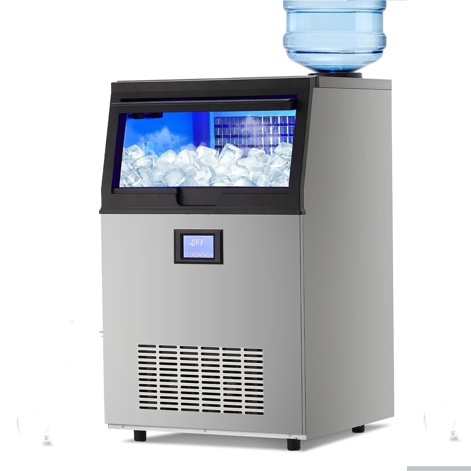 Commercial Ice Machine, 100 LBS/24h Ice Maker with 2 Water Inlet Modes ...