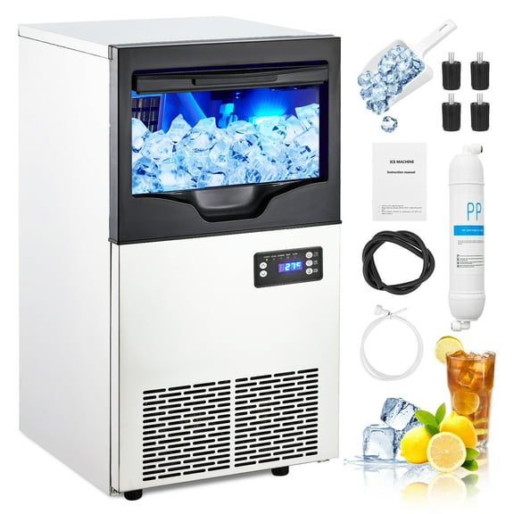 Commercial Ice Maker, 100Lbs/24H Stainless Steel Ice Machine with 30Lbs Storage, Freestanding Large Capacity Ice Maker for School, Office, Bar, Restaurant, Home Kitchen