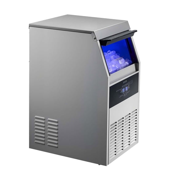 Commercial Ice Maker, 130 lbs/24H, 30 lbs Storage, Under Counter Freestanding Stainless Steel Ice Maker with LED Display & Self-Cleaning