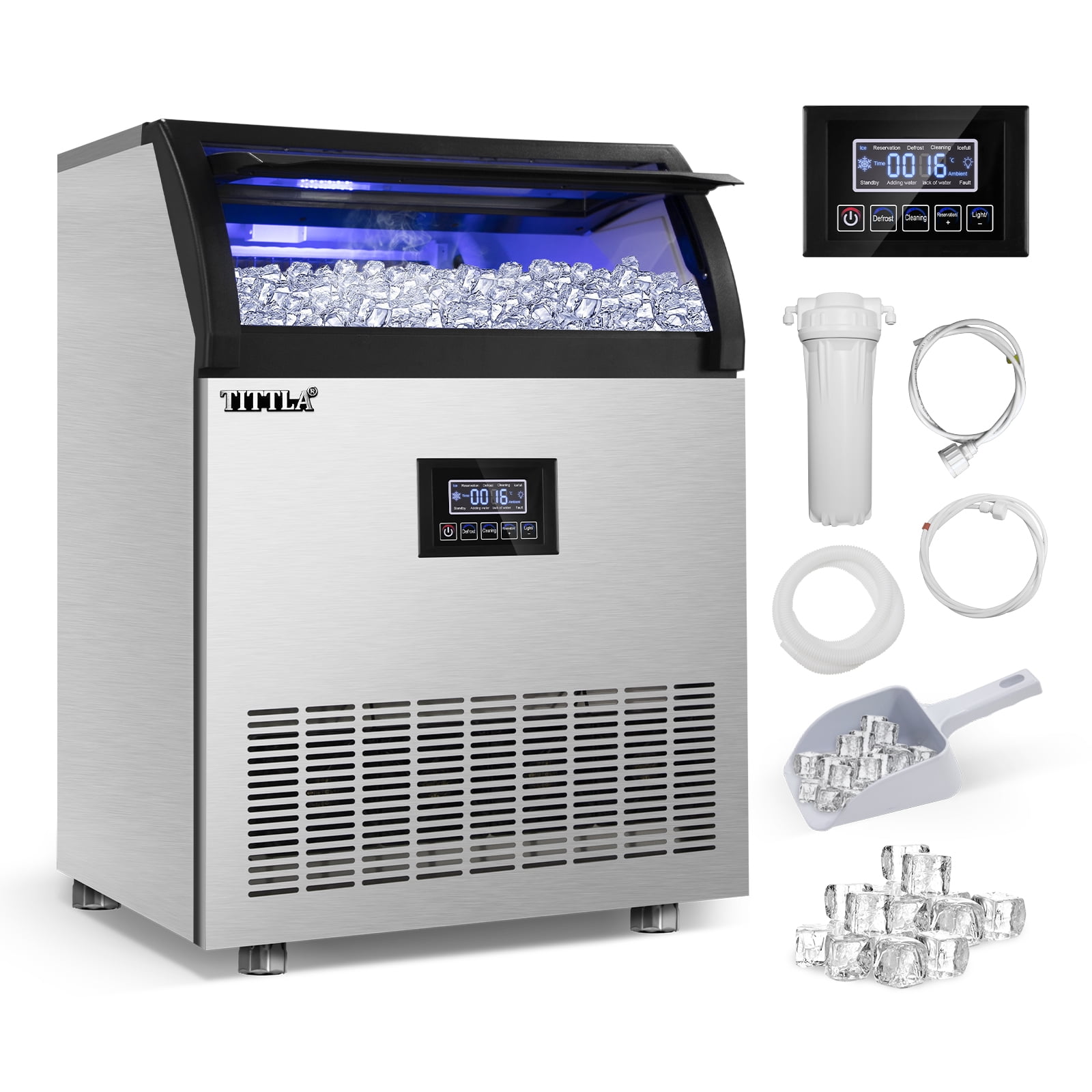 Commercial Ice Maker, 200lbs/24H Stainless Steel Under Counter ice