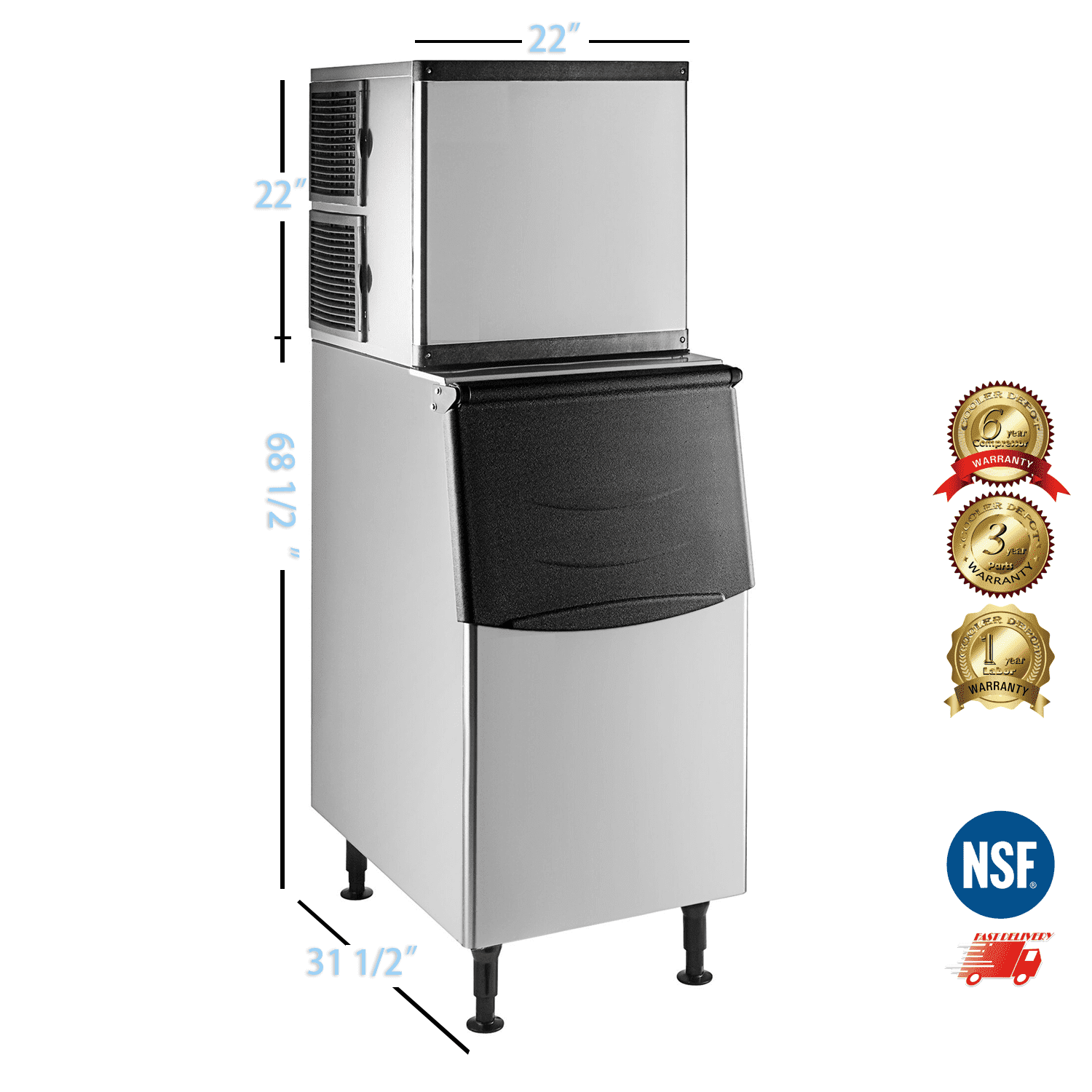 Commercial Ice Maker  350Lbs/24H, ETL, 275Lbs Storage, Ice Ready in 8-15 min, Stainless Steel Ice Maker for Bar/Cafe/Restaurant/Business
