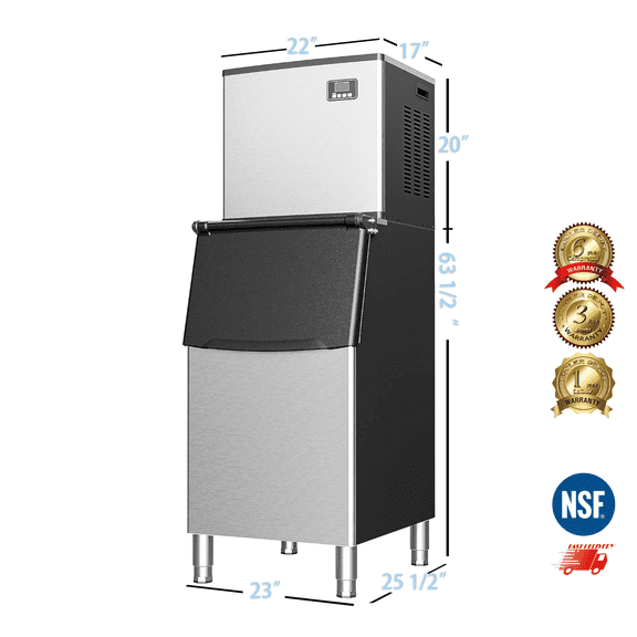 Commercial Ice Maker 400Lbs/24H, ETL, 200Lbs Storage, Ice Ready in 8-15 min, Stainless Steel Ice Maker for Bar/Cafe/Restaurant/Business