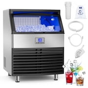Friwest 450LBS/24H Commercial Ice Maker Machine, 120LBS Storage Bin, Under Counter Stainless Steel Ice Machine with Self-Cleaning LCD Panel for Restaurant, Bar, Caf , Office & Hotel