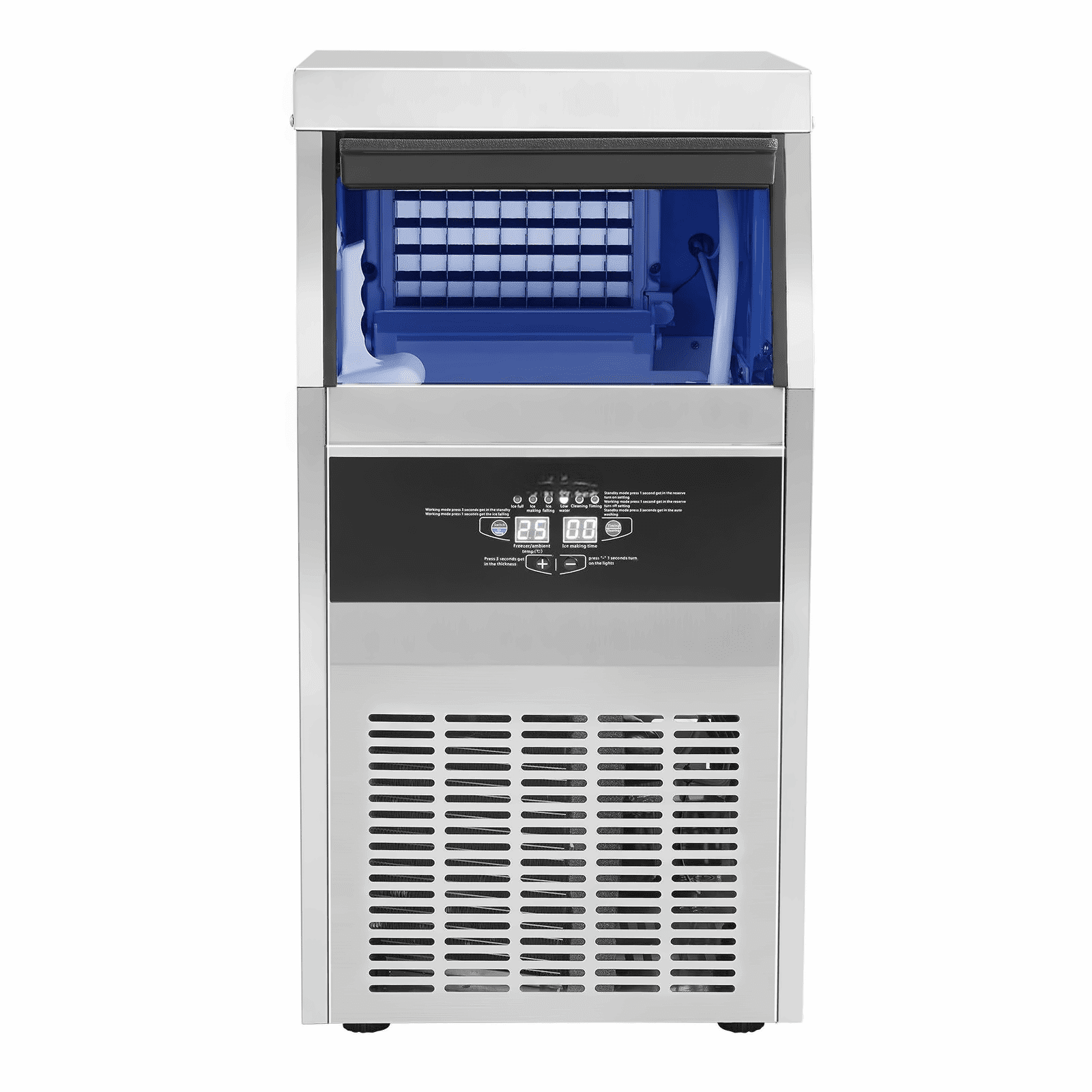 Commercial Ice Maker 80-90lbs/24h, 33lbs Bin, Stainless Steel, Fast Ice, Automatic Cleaning, Water Filter, for Home Bar & Restaurant