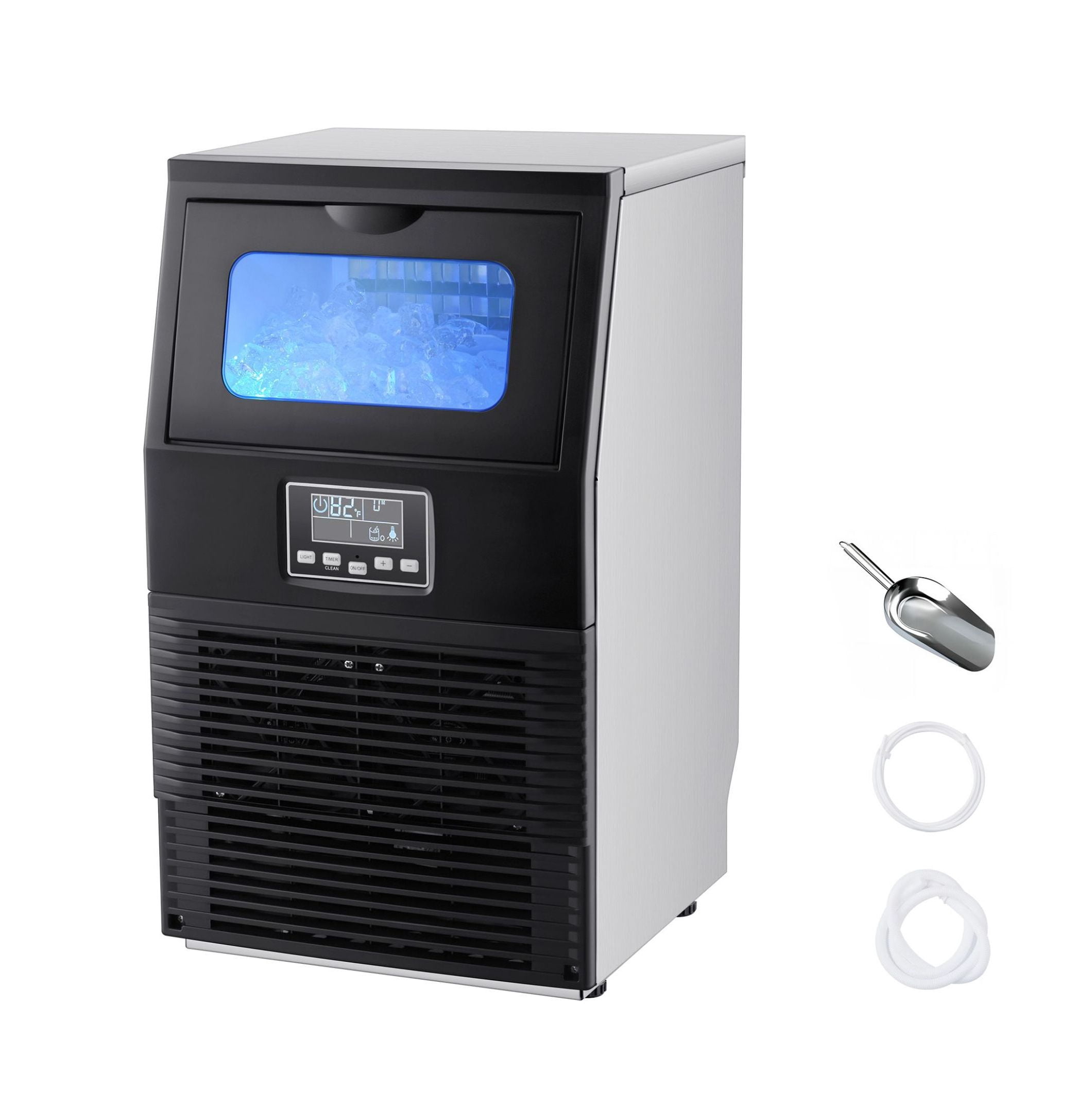 Commercial Ice Maker, 80lbs/Day Stainless Steel - Fast Ice Production, 12lbs Storage, Self-Cleaning, LED Display - Countertop & Freestanding for Home/Bar/Restaurant