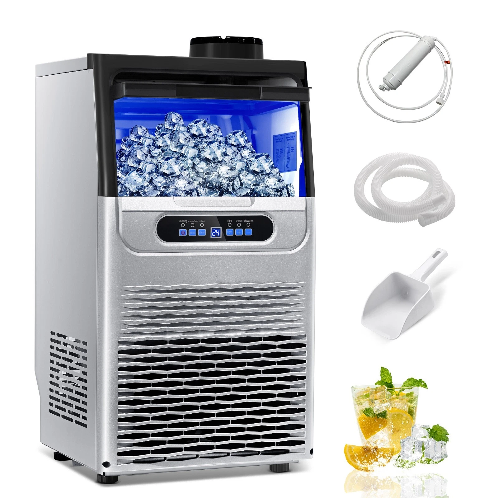 Commercial Ice Maker 100lb Stainless Steel Bar Restaurant Built-in Ice Cube Machine
