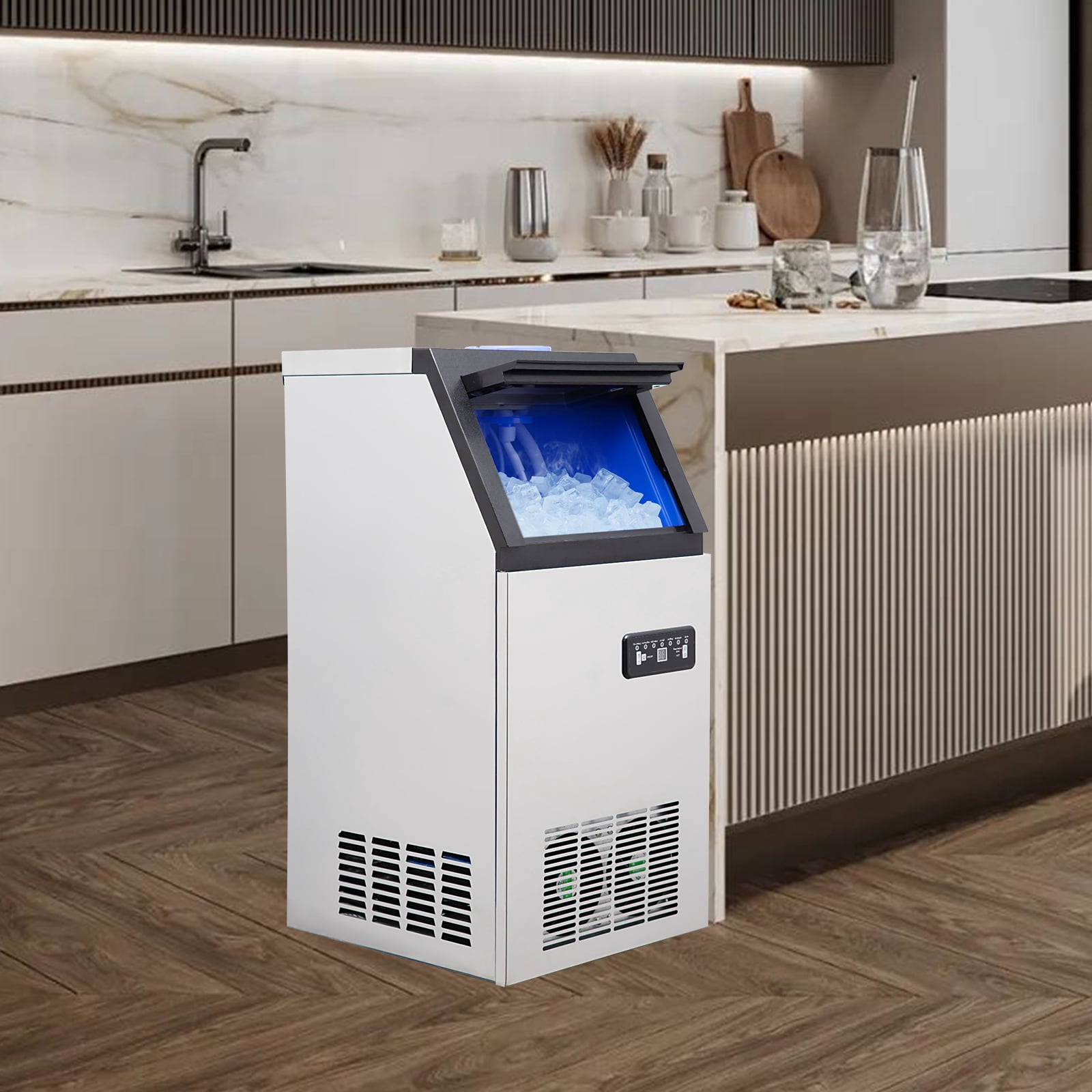 Office Ice Making Machine Commercial Ice Maker Freestanding Cabinet Machine with 24LBS Storage ...