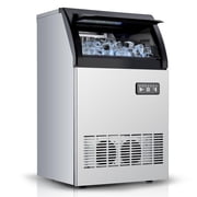 Commercial Ice Maker Machine 100 LBS/24H, 33 LBS Ice Capacity, Stainless Steel Under Counter Large Ice Machine, 2 Water Inlet Modes, 45Pcs Clear Ice Cubes Ready in 11-20Mins, Scoops, Drain Pipe