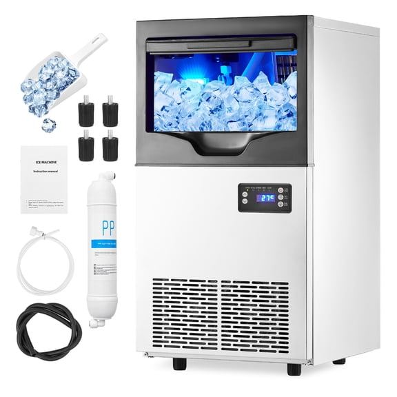 Commercial Ice Maker Machine, 100Lbs/24H with 35Lbs Storage, 40Pcs Clear Ice Cubes in 8-15Mins, Freestanding Stainless Steel Ice Machine for Home, Bar, Party, Office - Fast Ice Making & Easy to Clean