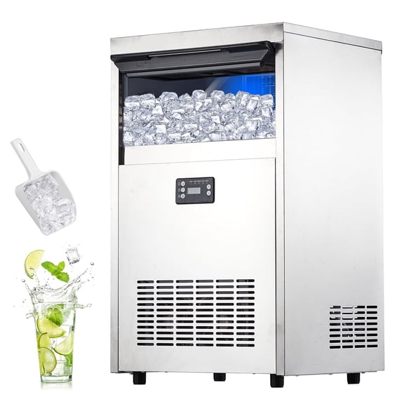 Commercial Ice Maker Machine 100lbs/24H,2 Water Inlet Modes,Stainless Steel Under Counter Ice Machine With 33lbs Storage Bin,Freestanding Ice Maker 50Pcs/Cycle for Bar Home Office Restaurant