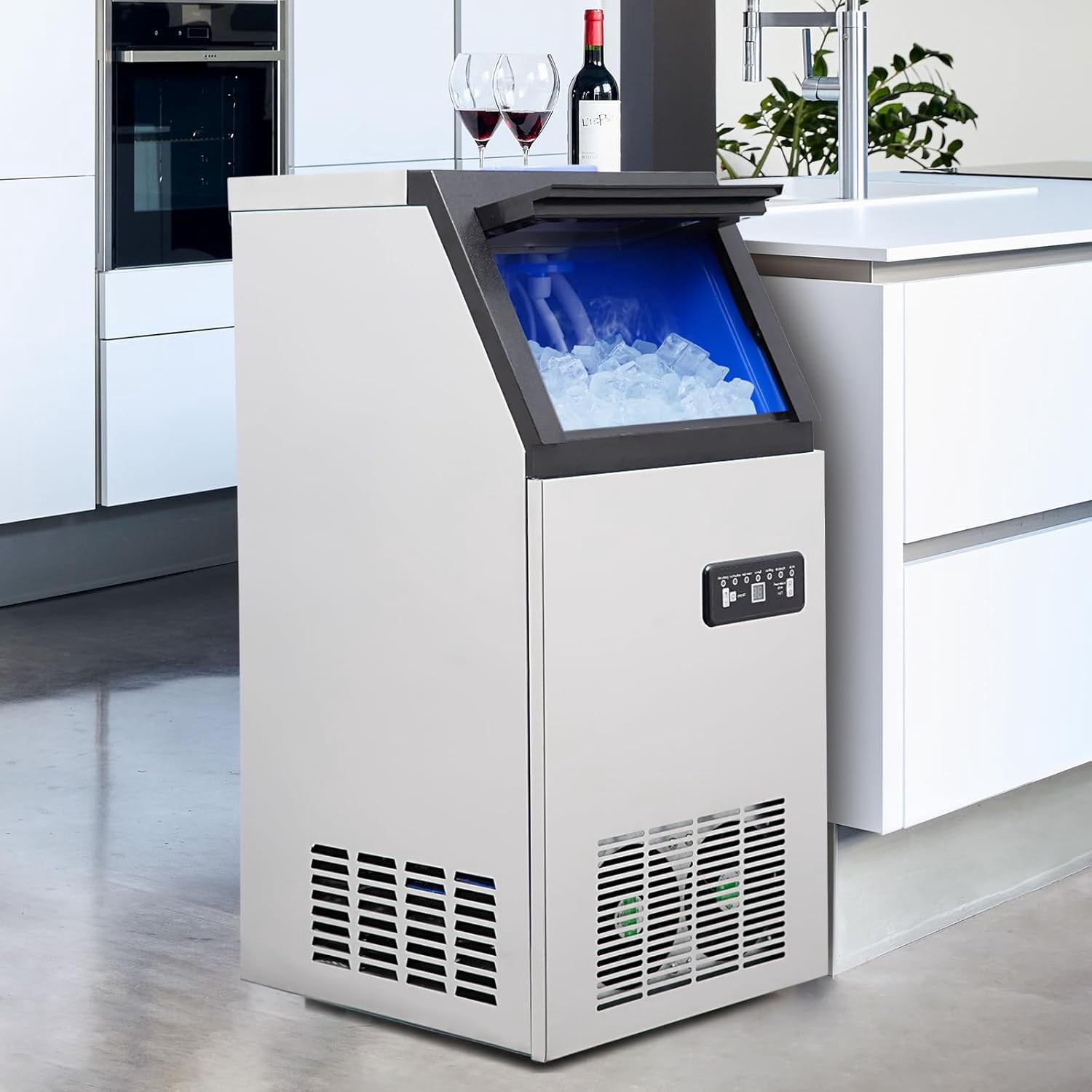 Commercial Ice Maker Machine, 120LBS/24H Stainless Steel Under Counter Ice Maker with 24lbs Ice Storage Capacity, 15 Quick Ice Dispensing, for Restaurant, Home, Bars, Coffee Shop