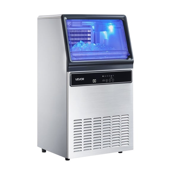 Commercial Ice Maker Machine, 130Lbs/24H with 33Lbs Storage, 45 Cubes per Cycle, Stainless Steel Freestanding & Under Counter Ice Maker with LED Display & Self-Cleaning, for Home Bar Restaurant