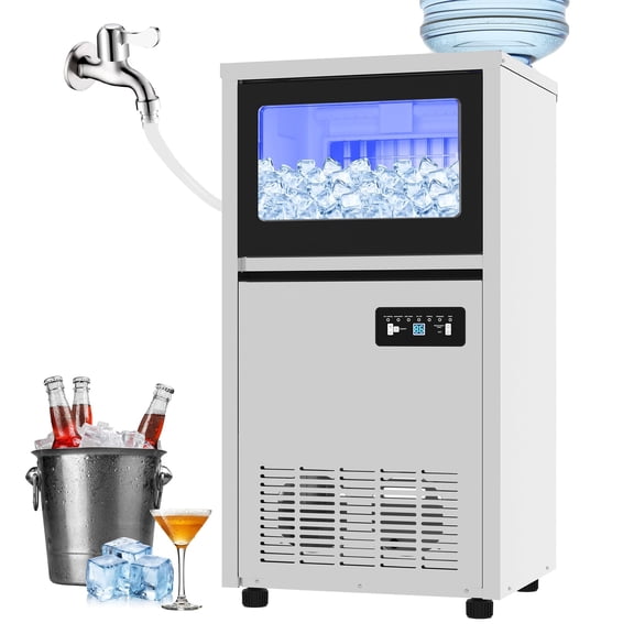 Commercial Ice Maker Machine 130lbs/24h, 36lbs Storage, Dual Water Inlet Mode,Built-in/Freestanding/Under Counter Ice Maker with LED Display & Self-Cleaning ETL Certified for Home Bar Restaurant