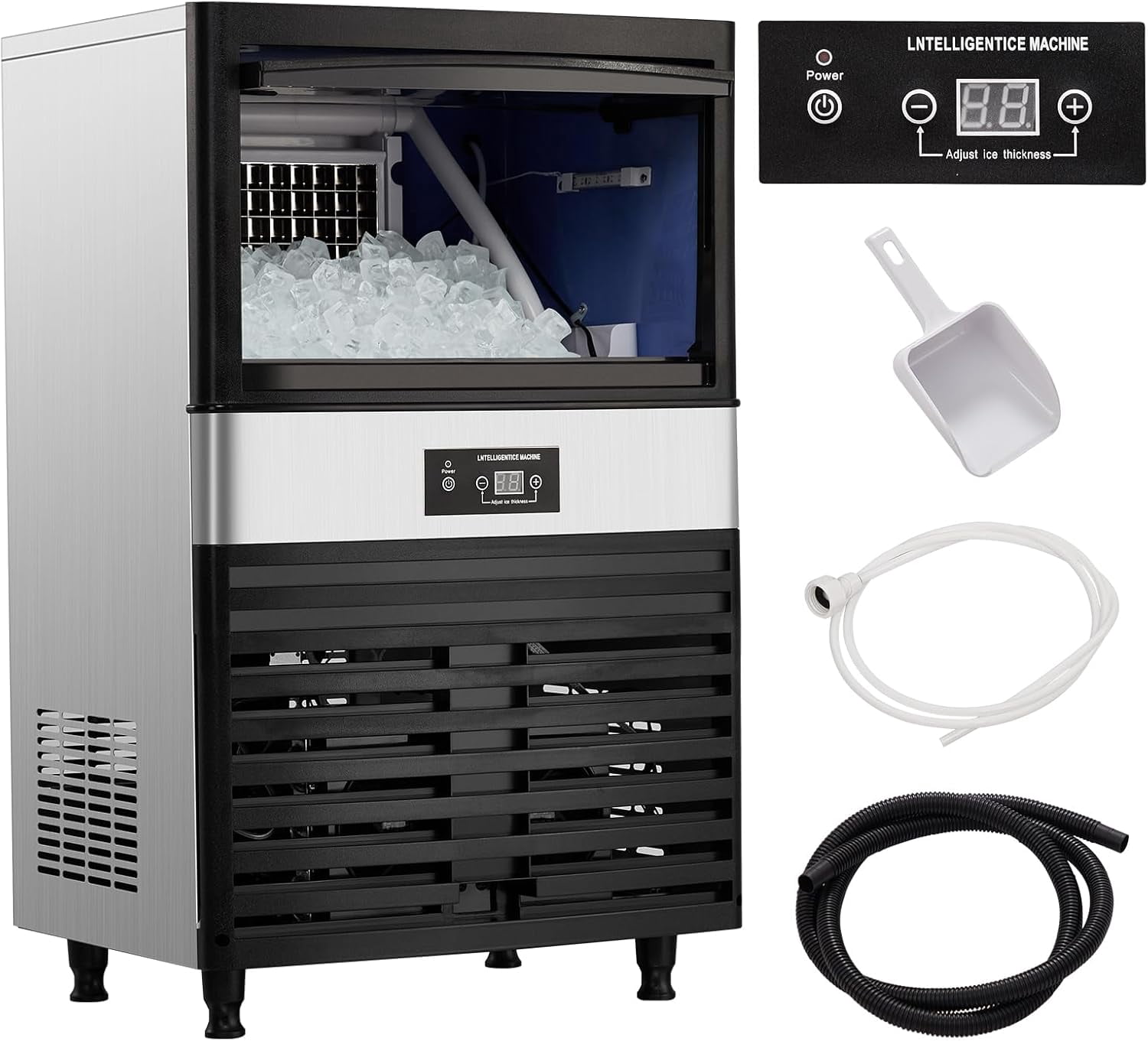 Commercial Ice Maker Machine 160lbs/24H, Stainless Steel Under Counter ice Machine with 40lbs Ice Storage Capacity, Freestanding Ice Maker(5 * 12 Ice Cube)
