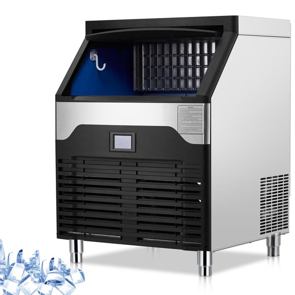 Commercial Ice Maker Machine, 200LBS/24H Stainless Steel Under Counter ice Maker Machine w/ 120LBS Ice Storage Capacity, Self Cleaning, Crescent Ice Cube Large Ice Maker for Bar, Cafe, Restauran