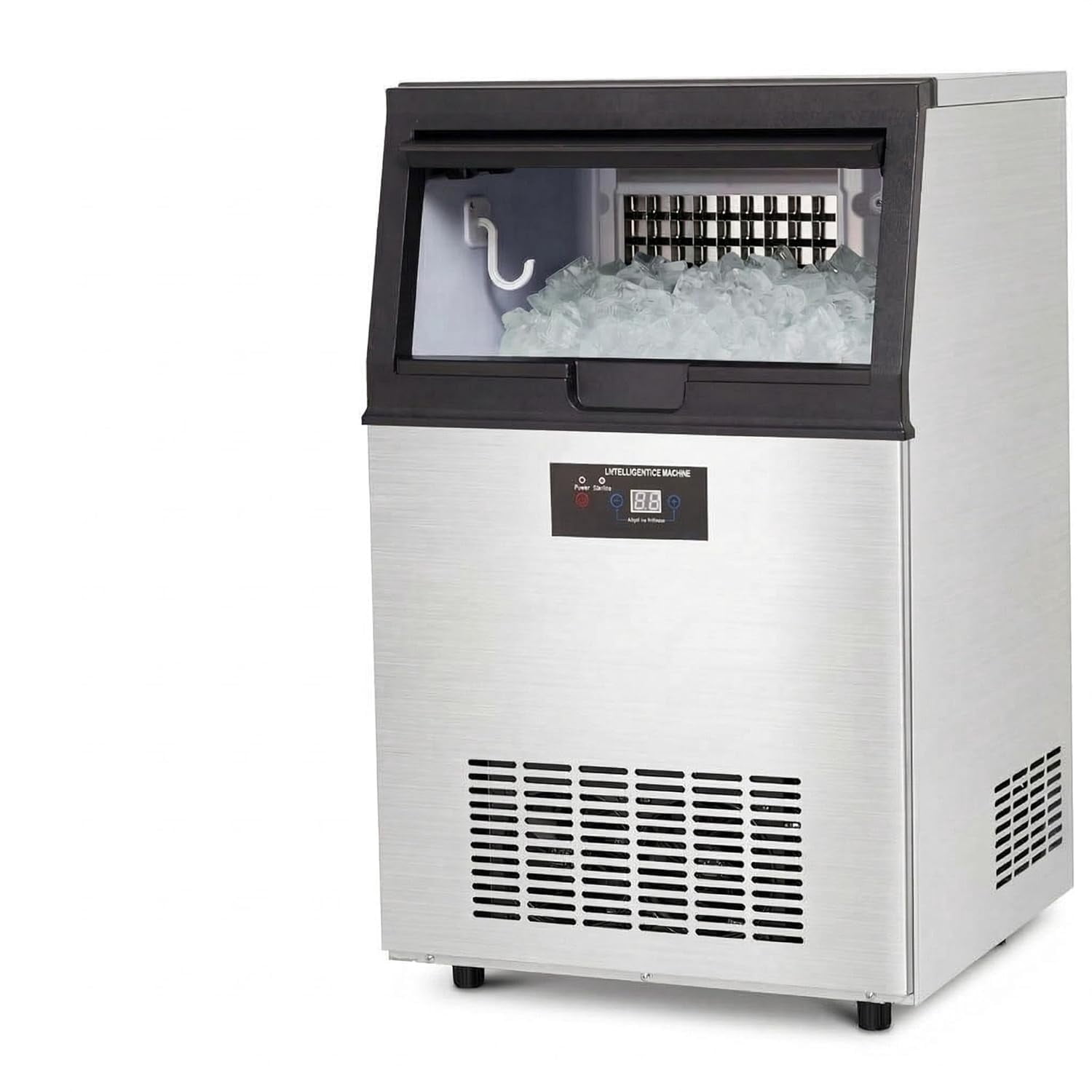 Commercial Ice Maker Machine, 80Lbs/24H Produce & 33Lbs Storage, Built-in Undercounter Ice Machine with 6 Adjustable Sizes, Quiet Stainless Steel Ice Maker for Home/Bar/Restaurant