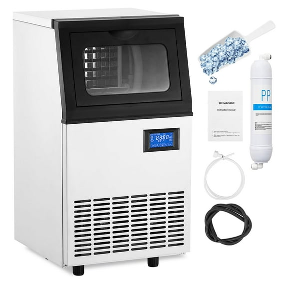 Commercial Ice Maker Machine,Bin Stainless Steel Automatic Operation Commercial Ice Machine for Home Bar, Include Water Filter, Scoop, Connection Hose