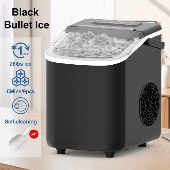 Commercial Ice Maker Portable with Automatic Cleaning Function Produces 26 Pounds of Ice in 24 Hours and 9 Ice Cubes in 6 Minutes Suitable for Home Kitchen and CampingDimensions11.77 * 11.24 * 8.90in