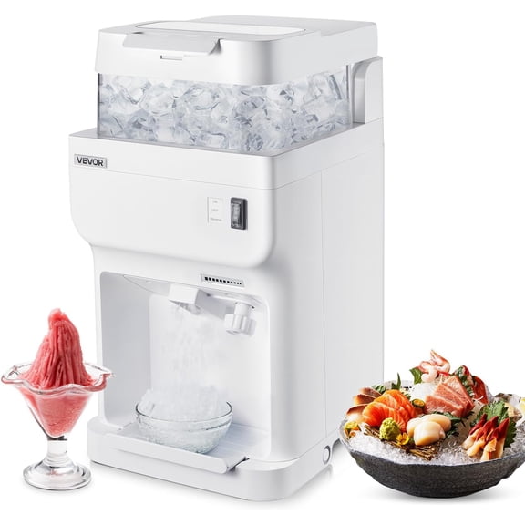 Commercial Ice Shaver Crusher 220lbs Per Hour Electric Snow Cone Maker with 8L Ice Cube Box 350W 1500RPM Tabletop Shaved Ice Machine for Parties Events Bar Home and Commercial Use White