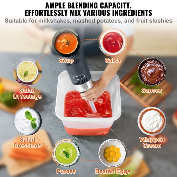 Commercial Immersion Blender, 500 Watt Heavy Duty Hand Mixer, Variable Speed Kitchen Stick Mixer with 304 Stainless Steel Blade, Multi-Purpose Portabl