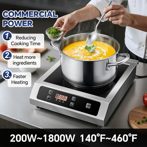 Commercial Induction Cooktop,1800W Induction Burner with Sensor Touch and LCD Screen,ETL-Certified Single Electric Burner,Ten level precise temperature control, Large 8 Heating Coil
