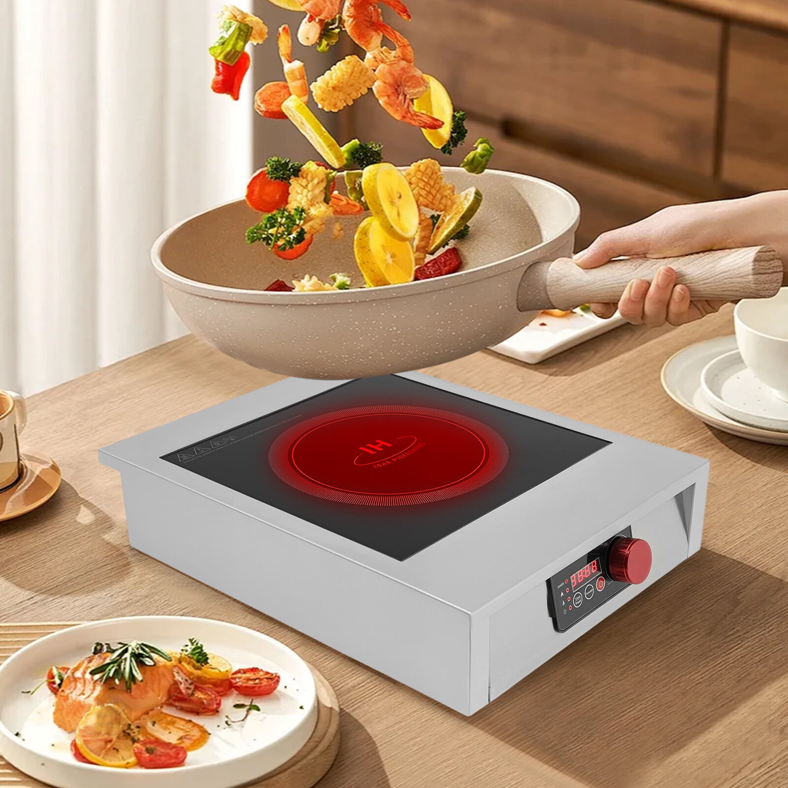 Commercial Induction Cooktop, 3500W Max Power Stainless Steel Design, 176-572°F Adjustable for Restaurant and Home Use
