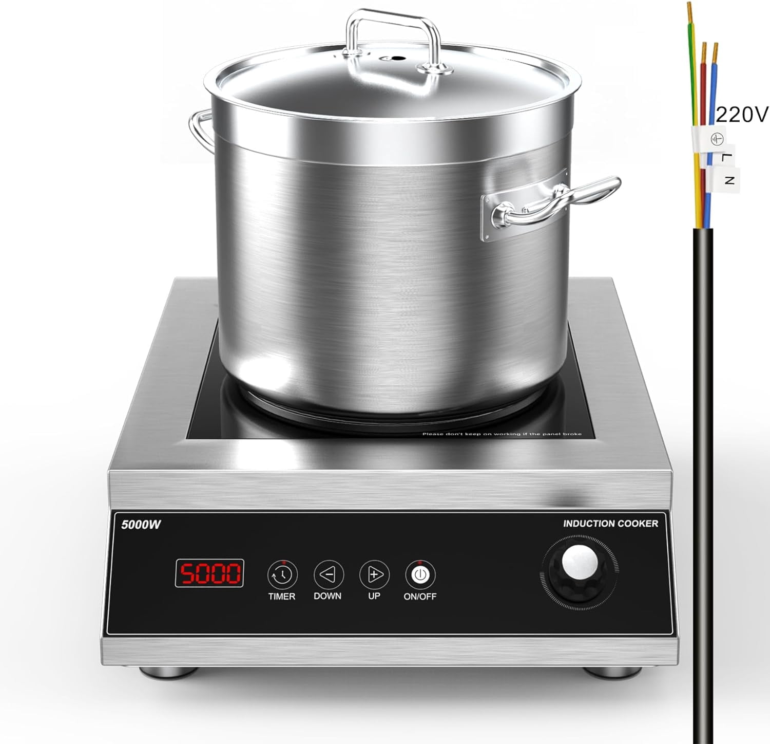 Commercial Induction Cooktop,Professional Induction Cooktop, 5000W Hot Plate with LCD Touch and Knob control 4 Hours Timer, 16 Power Levels,Auto-Shut-Off,220-240V Induction stove top No plug