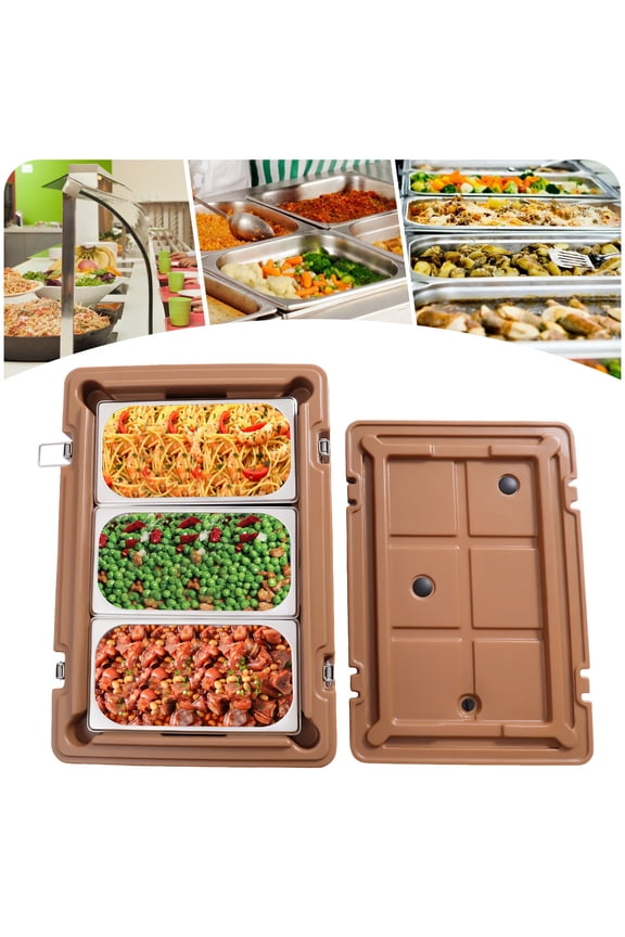 Commercial Insulated Food Pan Carrier Box Catering Hot Cold Chafing Dish w/3 Pans &Ventilation Cover