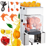 Commercial Juicer Machine, 110V Automatic Feeding Juice Extractor, 120W Orange Squeezer for 20-30 per Minute, with Pull-Out Filter Box SUS 304 Tank PP Cover and Two Peel Collecting Buckets