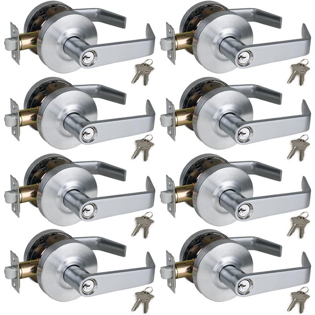 Commercial Keyed Entry Door Lever Handle Set with Chrome 26D and Keys