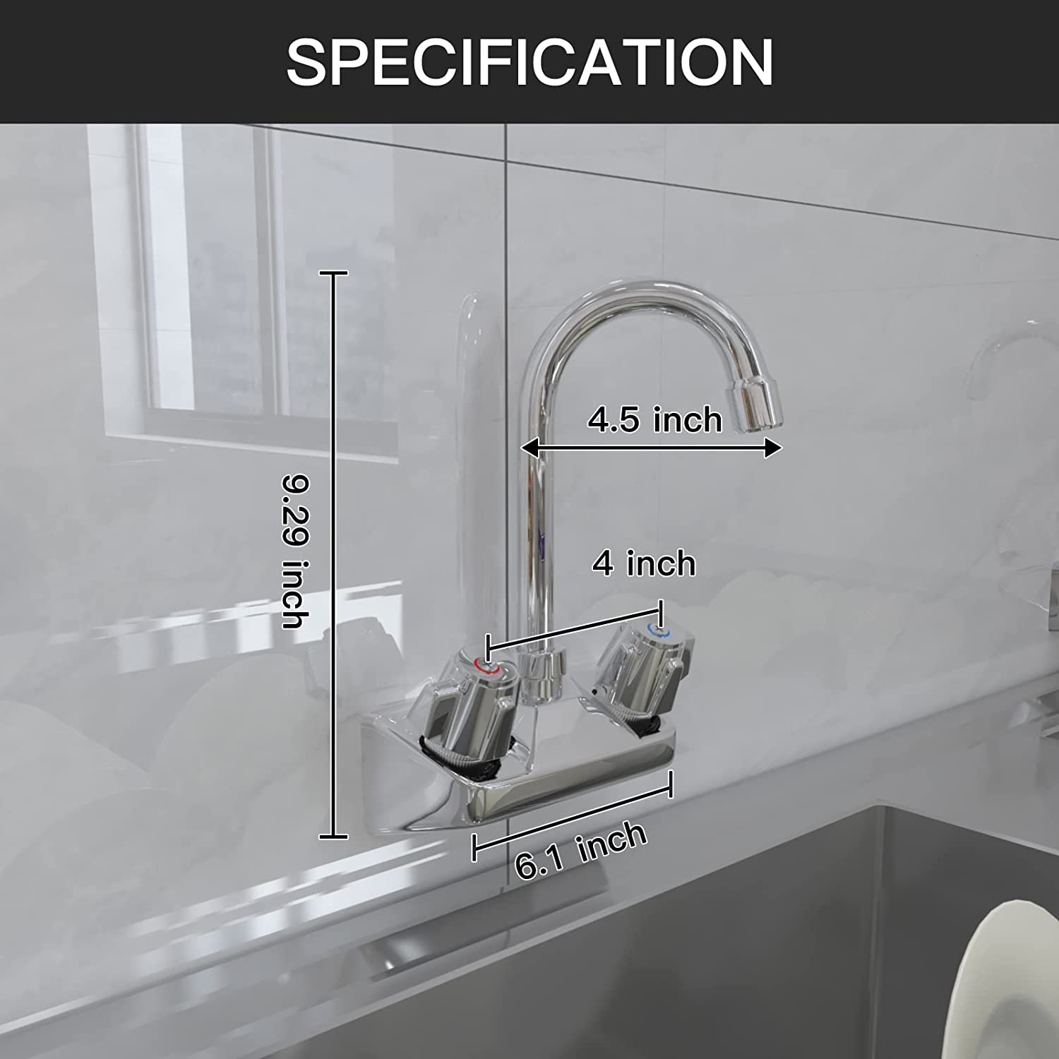 Utility Tap Commercial Kitchen Faucet Wall Mount 2 Handle Kitchen Sink Faucet 4 ...