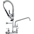 thumbnail image 1 of Commercial Kitchen Faucet,Wall Mount Kitchen Sink Faucet with Pre-Rinse Pull Down Sprayer,25'' Height 8'' Center 3 Compartment Sink Faucets with 12.2'' Swing Spout, 1 of 7