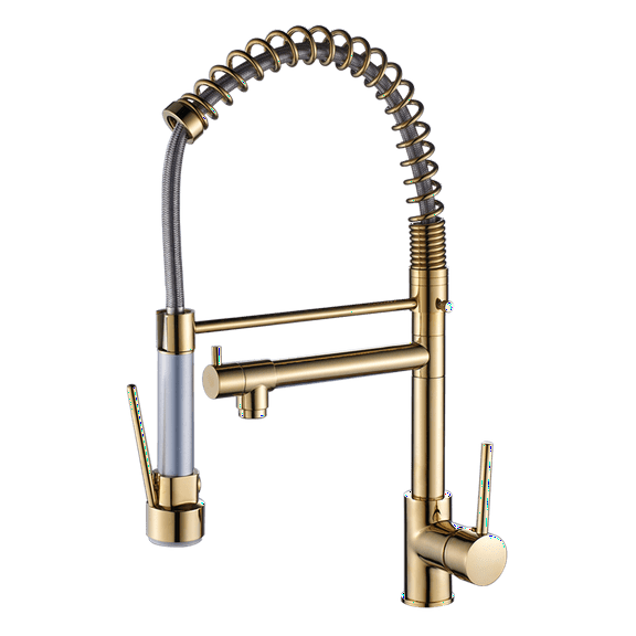 Commercial Kitchen Faucet with Pull Down Sprayer, Single Handle Single Lever Kitchen Sink Faucet Brushed Gold Faucet
