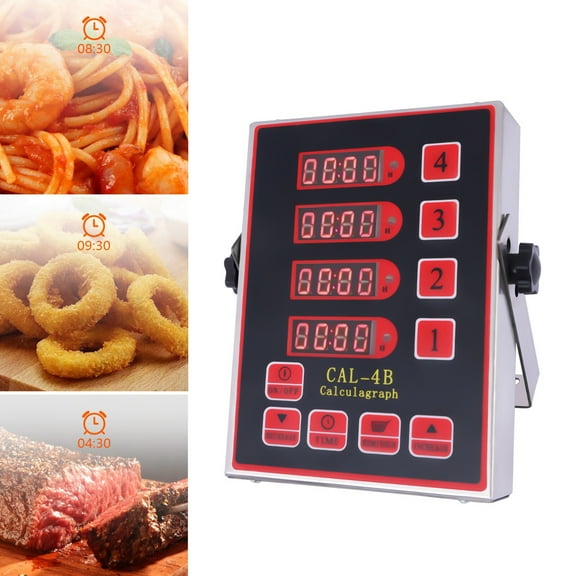 4 Channel Commercial Kitchen Timer Digital Timer with Loud Alarm 4 Levels Volume, Stainless Steel Cooking Timer for Restaurant Home, Count Up/Down with 3 Reminder Stages