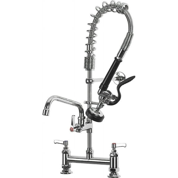 Commercial Kitchen Sink Faucet Pull Down Sprayer Pre-Rinse 8"Center Deck Mounted Chrome Finish