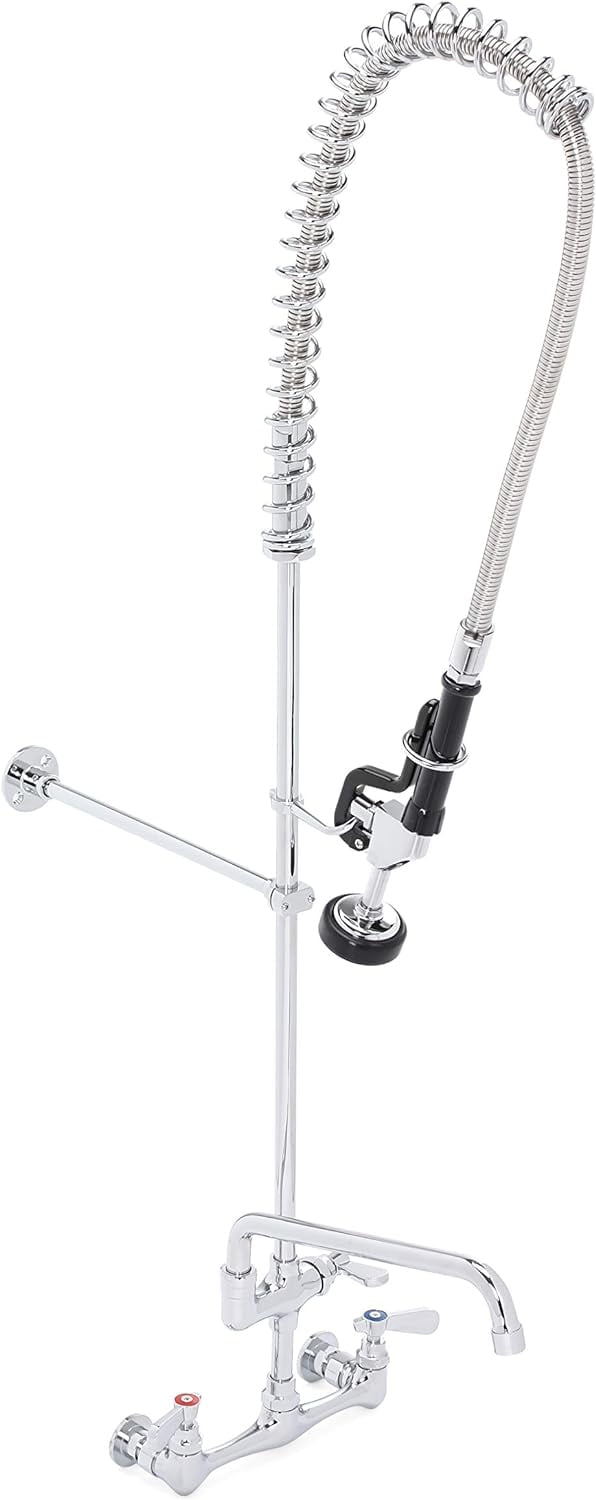 Chrome Wall Mount Pre-Rinse Kitchen Faucet with Pull-Down Sprayer