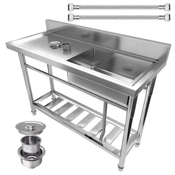 Commercial Kitchen Sink, Stainless Steel Commercial Sink, Freestanding Utility Sink, Indoor and Outdoor Sink with Cold & Hot Water Faucet for Restaurant, Backyard