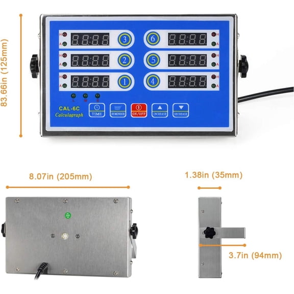 Commercial Kitchen Timer 6 Channels Restaurant Timer Commercial Cooking Reminder Loud Alarm Stainless Steel for Restaurnt Home Baking Shop(Blue)