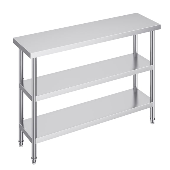 Commercial Kitchen Worktable, Stainless Steel Food Prep Table with 2 Adjustable Undershelves, 14 x 48 x 34 Inch Heavy Duty Metal Utility Table for Garage, Home and BBQ, Silver Finish