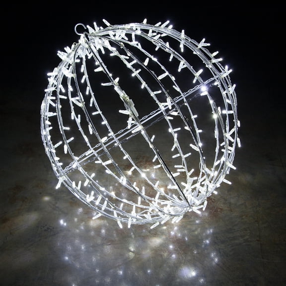 Commercial LED Large Light Ball Christmas Light LED Sphere Outdoor Christmas Light Decoration, Fold-Flat Metal Frame (20", White Frame/Cool White Lights)