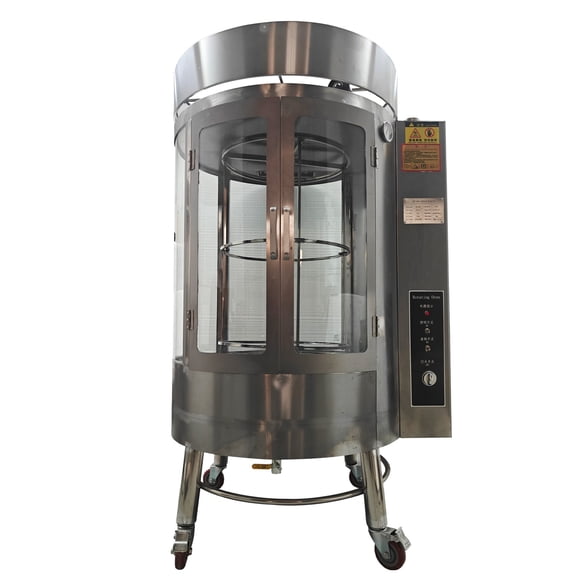 Commercial LPG Charcoal Dual Fuel Duck Roaster 220V Tempered Glass Chicken Meat Rotisserie Oven