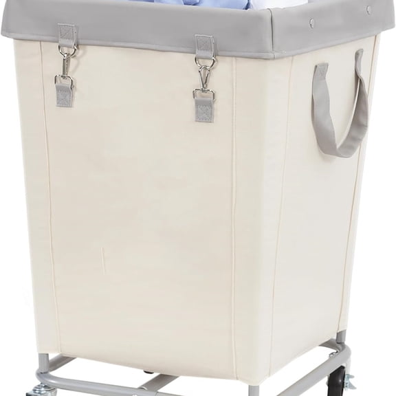 Commercial Laundry Hamper with Heavy Duty Steel Frame, 160 L Industrial Laundry Basket Cart with Wheels for Hotel, Home, Laundry Room, 17.72''L x 17.72''W x 30.91''H, Medium Beige
