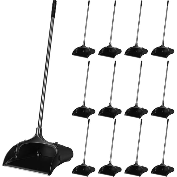 Commercial Long Handle Upright Standing Dustpan Heavy Duty Plastic Lobby Dust Pan 4 Pack Indoor Outdoor Use Black