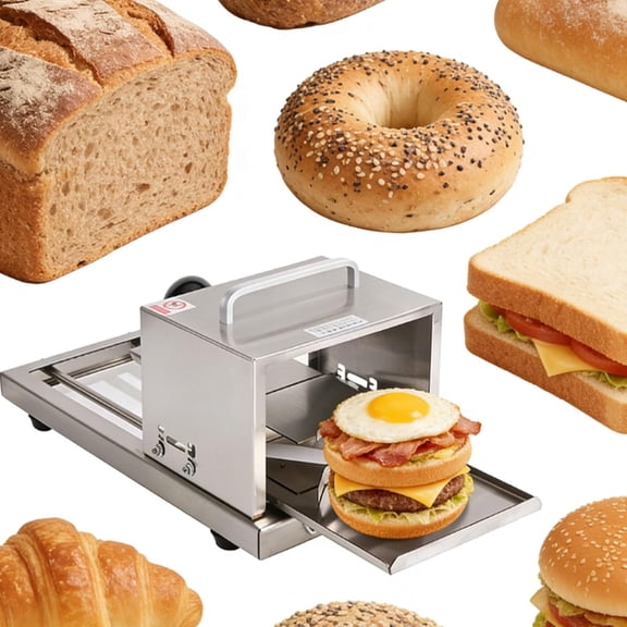 Commercial Manual Bread Slicer-,4-Level Adjustable Cutting Height,Sliding Hamburger Cutting Slicer, Hamburger Bun Bread Cutter,for Bagels And Rolls