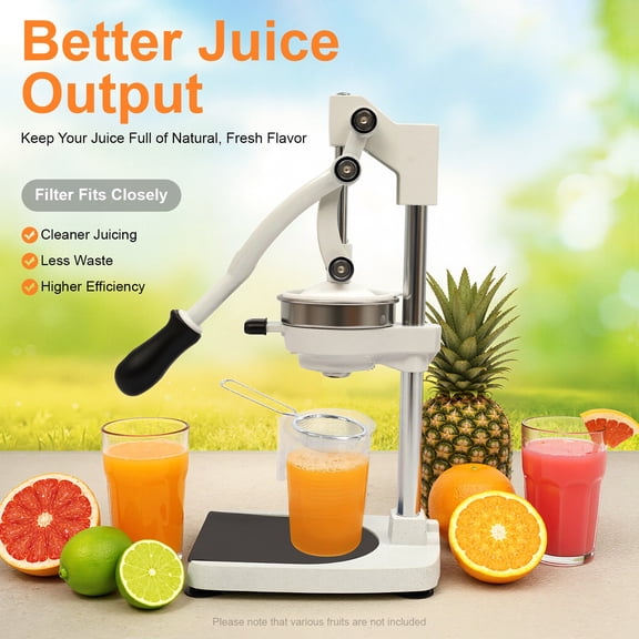 Commercial Manual Juicer, Dual Press Head 304 Stainless Steel Fruit Press - for Oranges, Lemons, Pomegranate, Berries with Filter Bags